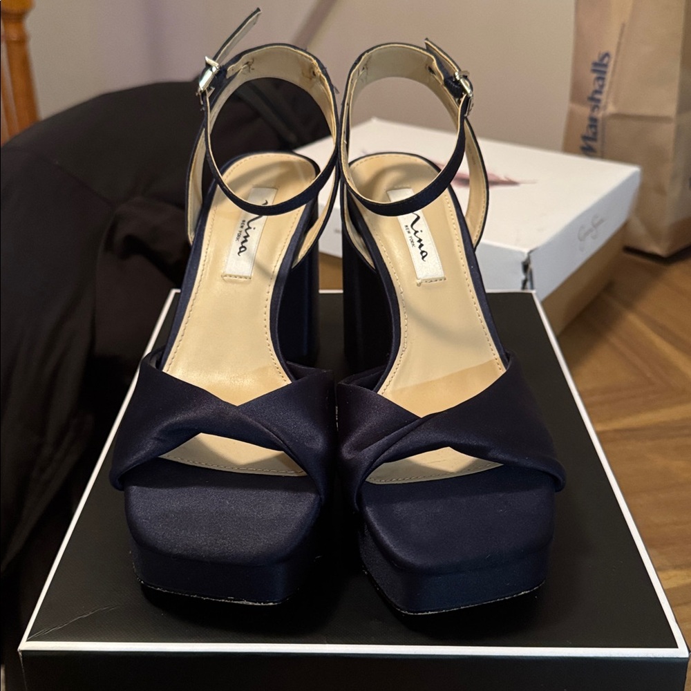 Nina New Navy Satin Shoes